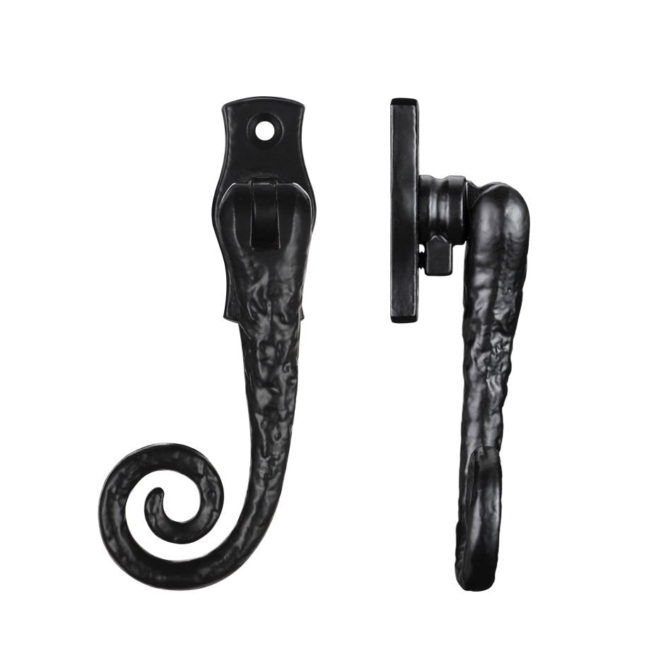 Zoo Hardware Monkey Tail Fastener Lockable with Key, presented in a sleek black finish, showcasing a detailed spiral design and a robust construction for secure fastening.
