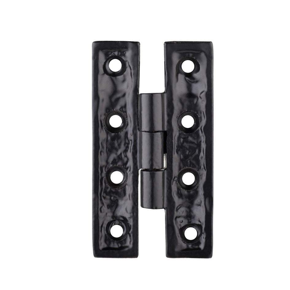 Zoo Hardware H' Hinge in black, measuring 83mm x 45mm, features a smooth hinge design with six mounting holes for secure installation.