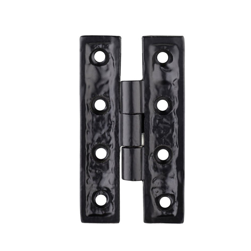 Zoo Hardware H' Hinge in black, measuring 83mm x 45mm, features a smooth hinge design with six mounting holes for secure installation.