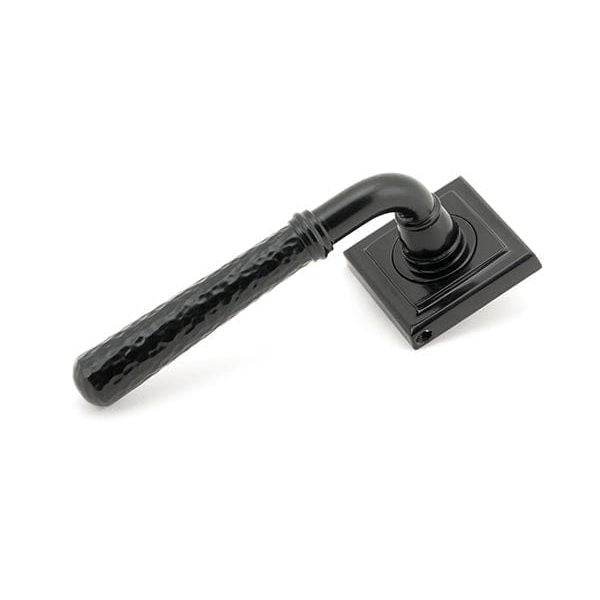 From The Anvil Handles Square Black Hammered Newbury Lever on Rose Set (Plain) - Unsprung