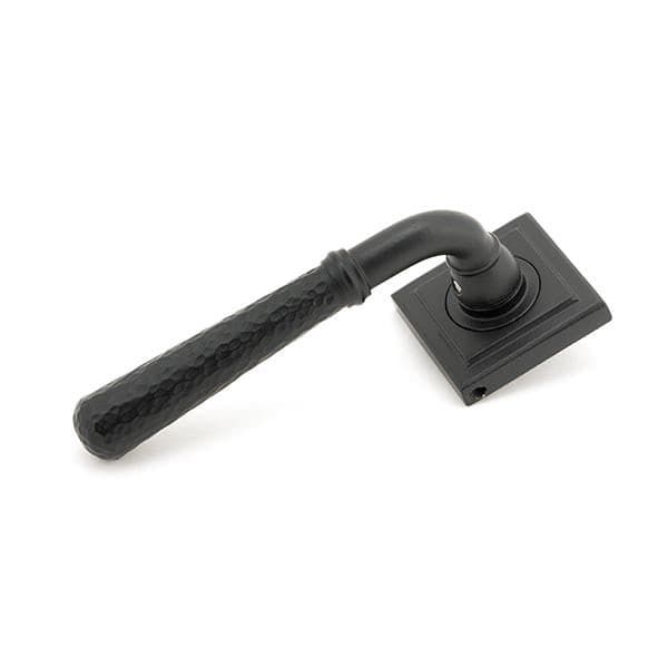 From The Anvil Handles Square Matt Black Hammered Newbury Lever on Rose Set