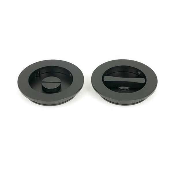 From The Anvil Flush Pull Handles 75mm Matt Black Plain Round Pull - Privacy Set