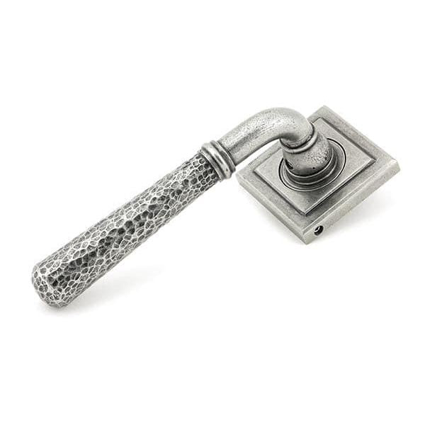 From The Anvil Handles Square Pewter Hammered Newbury Lever on Rose Set