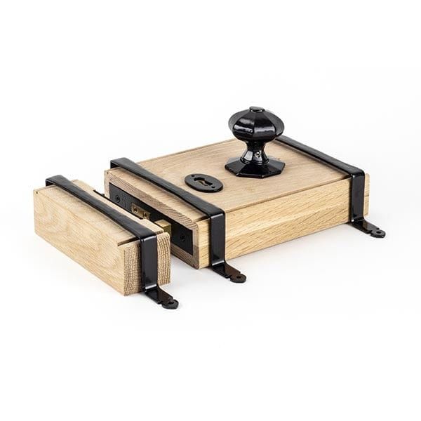 From The Anvil Rim Locks Black Pewter Oak Box Lock & Octagonal Knob Set