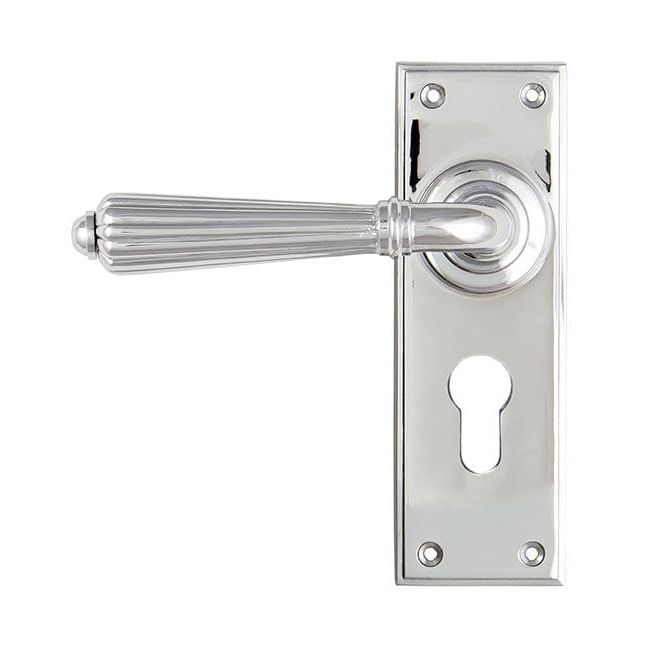 From The Anvil Handles Euro Lock Set Polished Chrome Hinton Lever on Rose Set