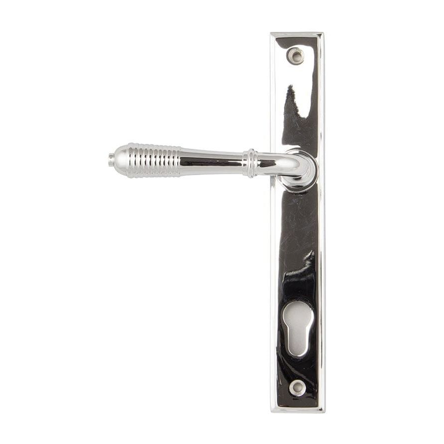 From The Anvil Handles Slimline Espag Polished Chrome Reeded Slimline Lever Espag. Lock Set
