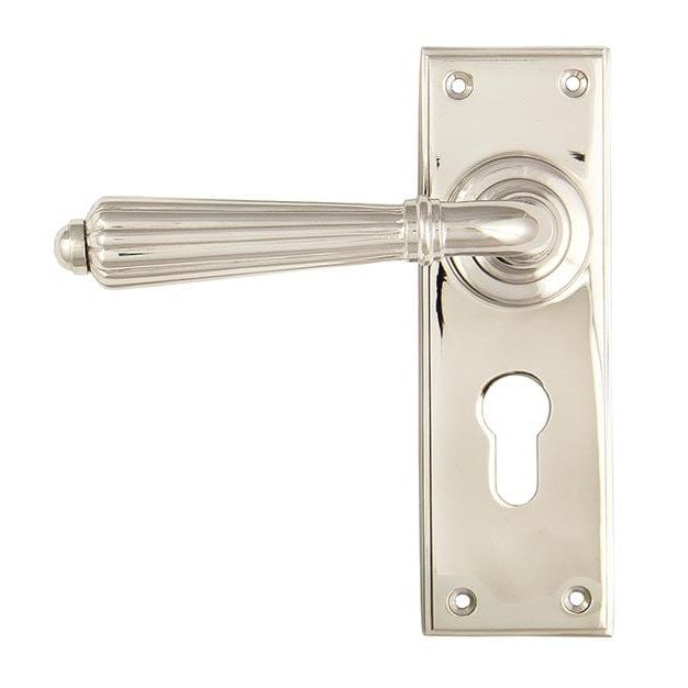 From The Anvil Handles Euro Lock Set Polished Nickel Hinton Lever on Rose Set