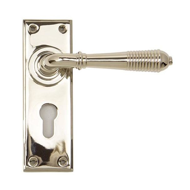 From The Anvil Handles Euro Polished Nickel Reeded Lever Lock Set