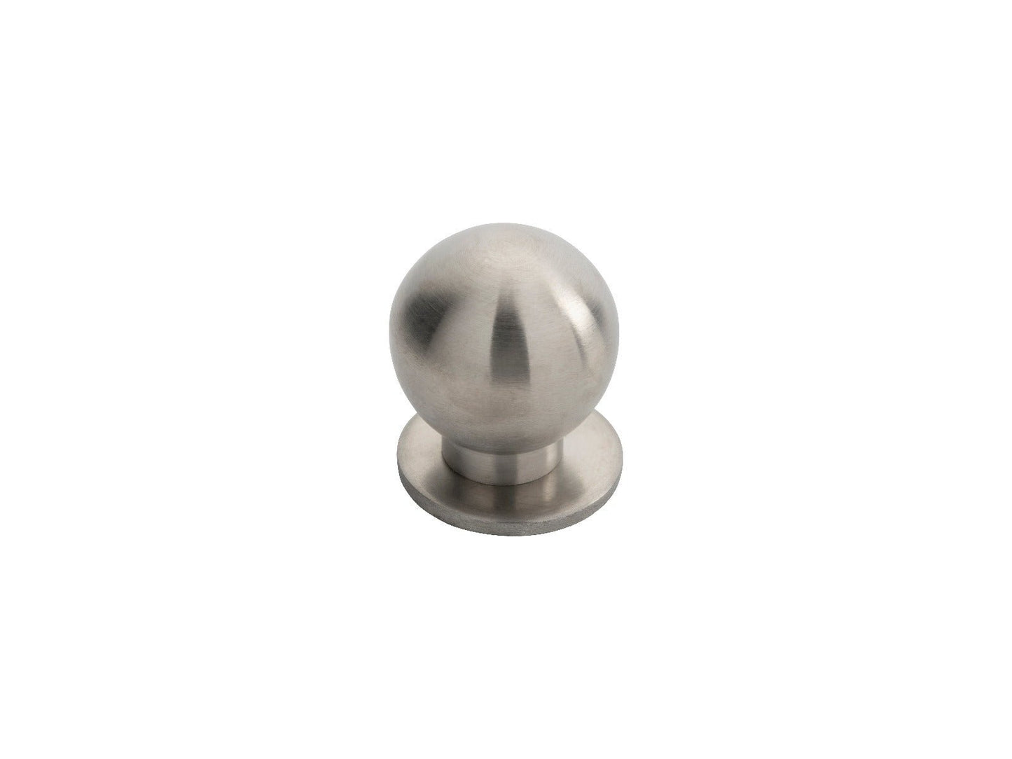 Carlisle Brass Stainless Steel Spherical Knob featuring a rounded design and a brushed finish, mounted on a circular base for secure installation.