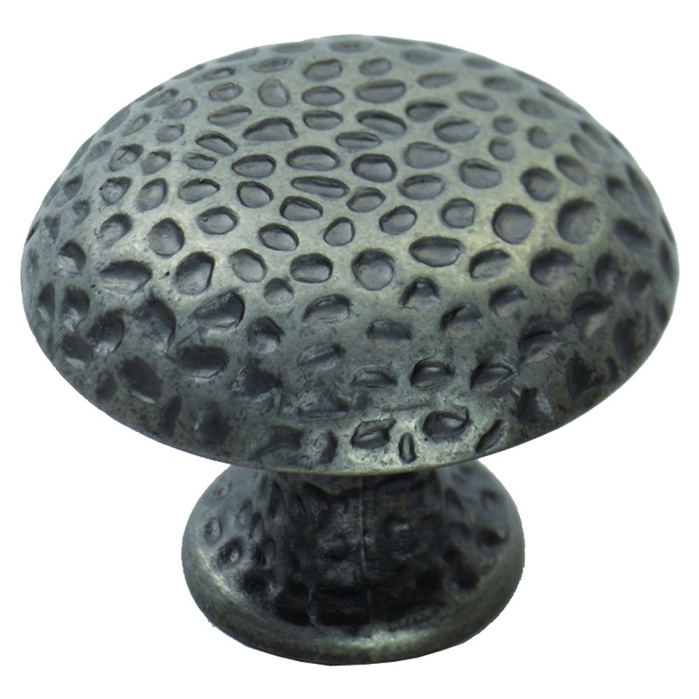 Carlisle Brass Hammered Finish Knob with a textured surface, featuring a round shape and dark metallic color, constructed from metal for durability.