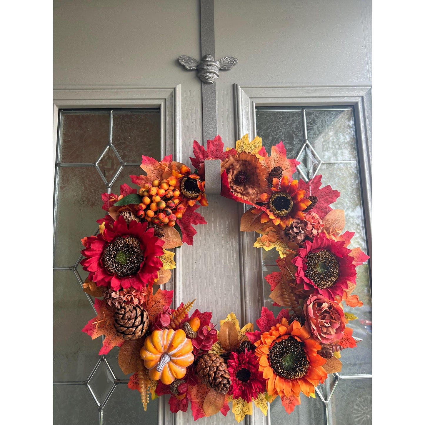 Brass bee Wreath Hanger - Grey Finish - Brass bee