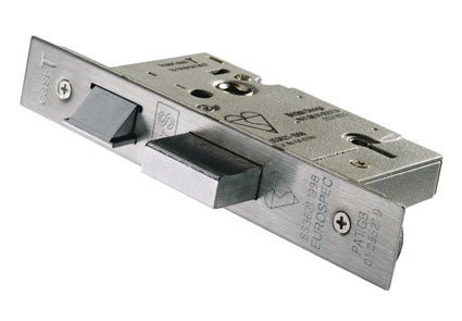 Carlisle Brass Easi T 5 Lever BS Sashlock made of durable metal, featuring a rectangular body with a keyhole and a metal latch lever. The lock is designed for enhanced security and ease of use.