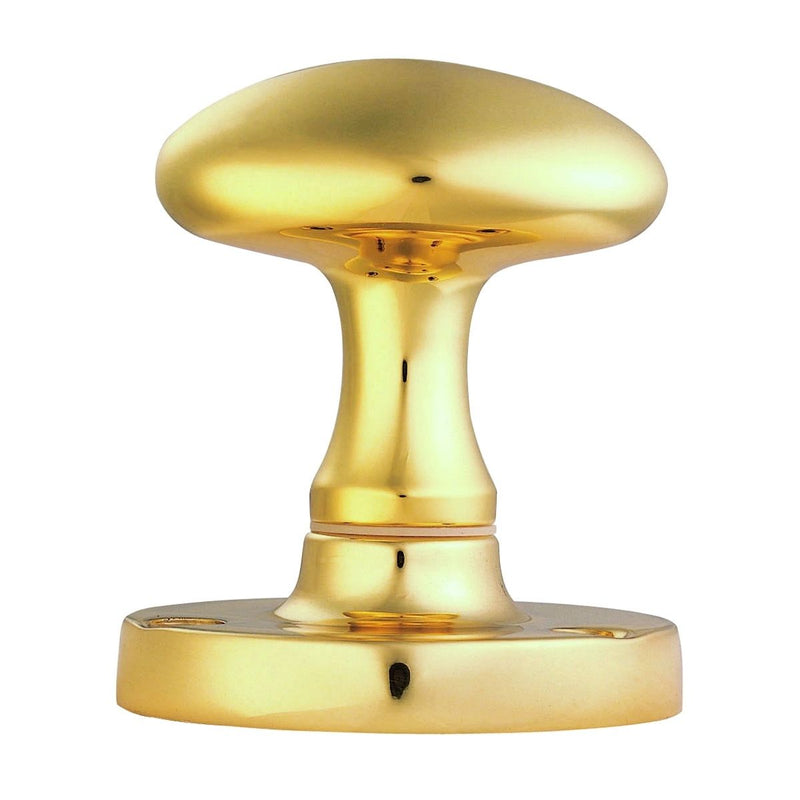 Carlisle Brass Oval Mortice Knob in polished gold finish, featuring a rounded knob shape and a flat base for installation.
