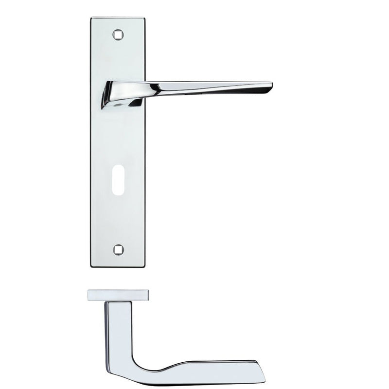 Lyra Lever Handle on Backplate Polished Chrome Lock Backplate Love Handles uk