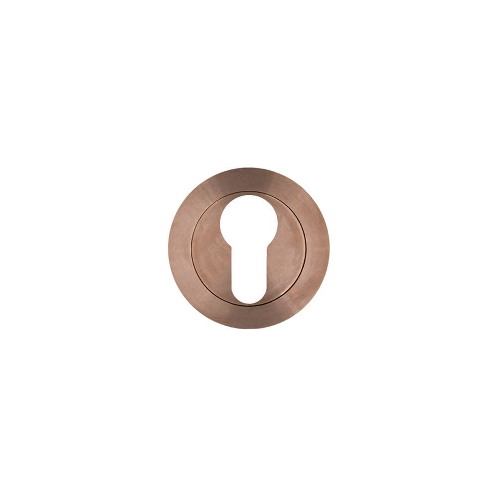 Zoo Hardware Euro Profile Escutcheon on Round Rose in a bronze finish, featuring a circular design with a keyhole cutout in the center.