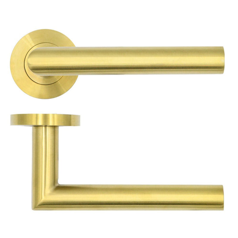 Lugano Lever on Round Rose PVD Satin Brass Love Handles uk