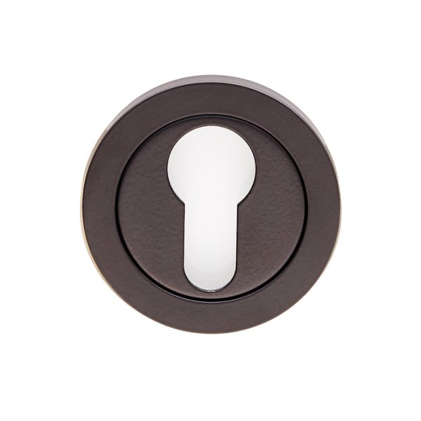 Carlisle Brass SWL Escutcheon - Euro Profile in dark bronze finish, featuring a circular design with a keyhole cutout. The escutcheon is designed for use with Euro profile locks.