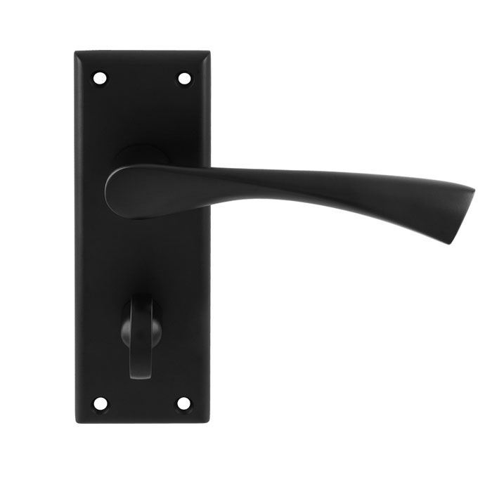 Carlisle Brass Venti Lever on Backplate in black finish, featuring a sleek lever design and a rectangular backplate with visible mounting screws.