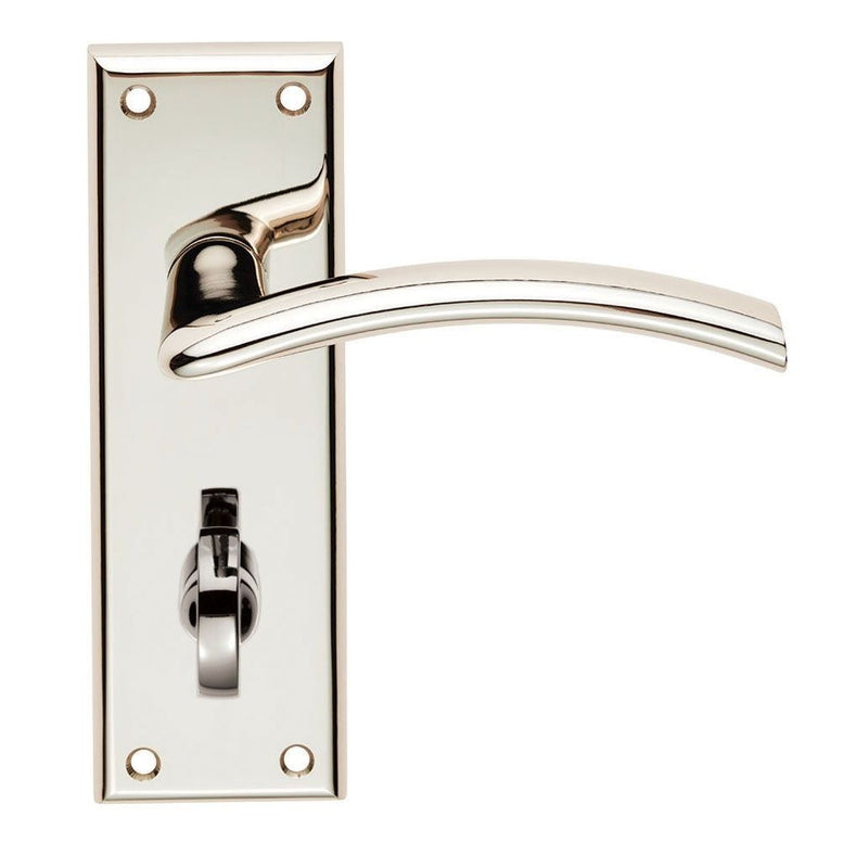 Carlisle Brass Trenta Lever on Backplate in polished chrome finish, featuring a curved lever handle and a round keyhole below, designed for interior doors.