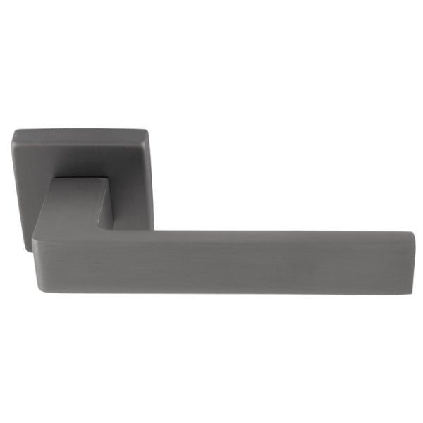 Carlisle Brass Manital Techna Lever on Square Rose, featuring a modern design with a square rose measuring 51mm in diameter and a sleek, straight lever in a gray finish.
