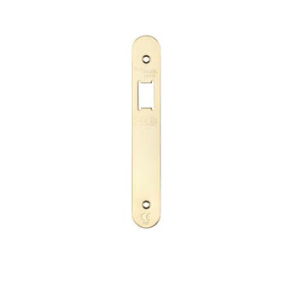 Zoo Hardware Spare Radius Accessory Pack for UK Upright Latch, featuring a gold forend, strike plate, and screws, designed for secure installation and compatibility with specific UK latch systems.