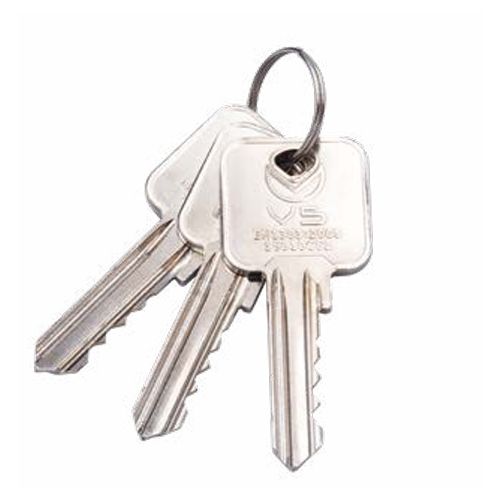 Zoo Hardware Vier Differ Key set consisting of three silver metal keys attached to a key ring, featuring a flat head design and grooves for locking mechanisms.