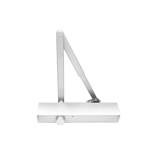 Zoo Hardware Adjustable Size 3 to 6 Door Closer in silver finish, featuring a sleek design with a hydraulic mechanism and adjustable arm for door closing control.