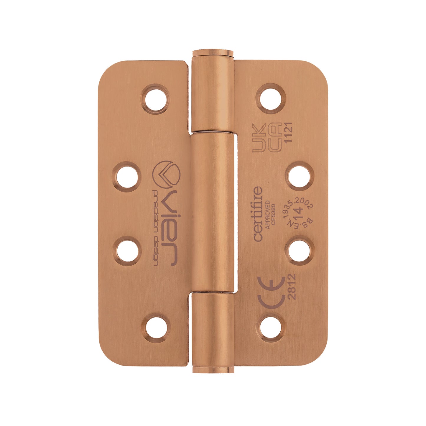 Zoo Hardware Grade 14 Concealed Knuckle Hinge SS201 in a brass finish, featuring a symmetrical design with six screw holes for secure installation. The hinge is suitable for various door applications.