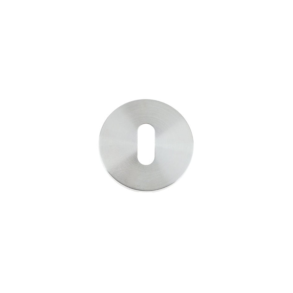 Zoo Hardware Standard Profile Escutcheon in a stainless steel finish, featuring a round shape with a keyhole opening in the center for door hardware installation.