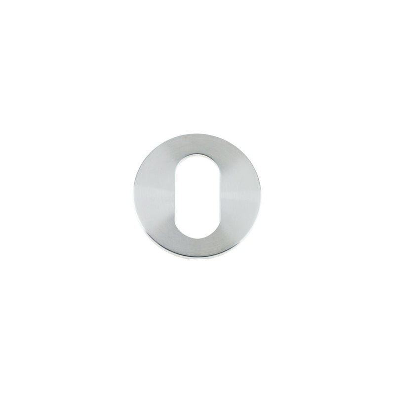 Zoo Hardware Oval Profile Escutcheon in a sleek stainless steel finish, featuring an oval shape with a central keyway cutout.