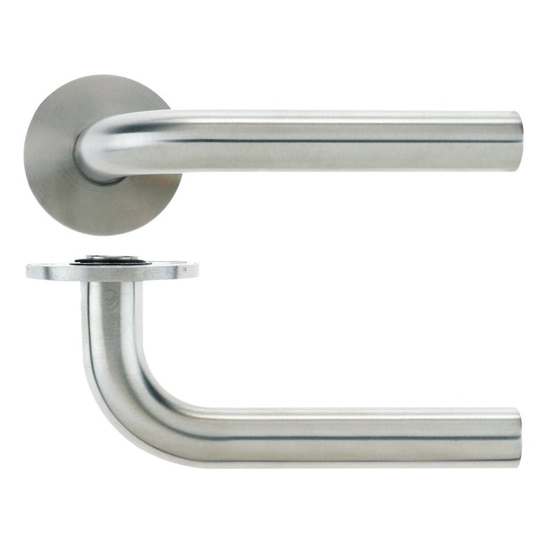 Zoo Hardware 19mm Radius Lever in stainless steel, featuring a smooth round handle design and a flat circular plate for installation. The lever has a sleek and simple design suitable for various door applications.