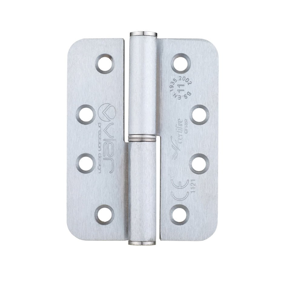Zoo Hardware Grade 11 Lift Off Hinge in steel, featuring a radius design with dimensions of 102 x 76 x 3mm, equipped with multiple mounting holes for secure installation.