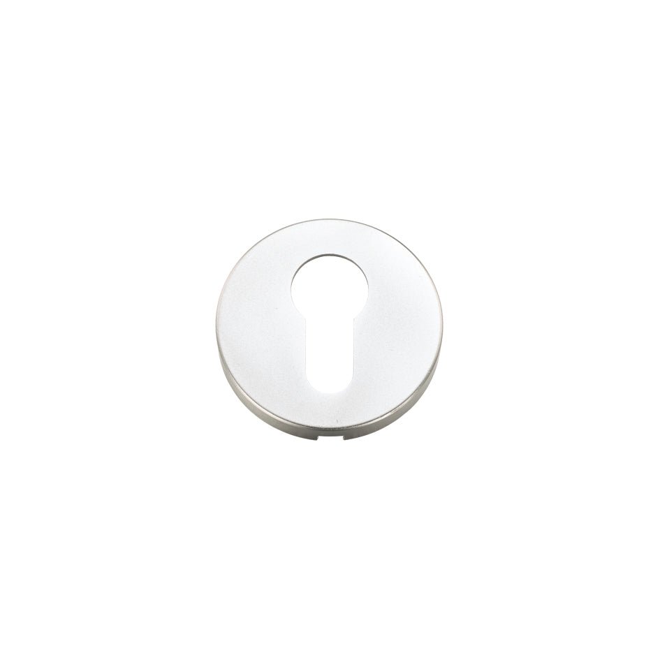 Zoo Hardware Euro Profile Escutcheon with a diameter of 53mm, featuring a circular design with a keyhole cutout, finished in a sleek silver tone.