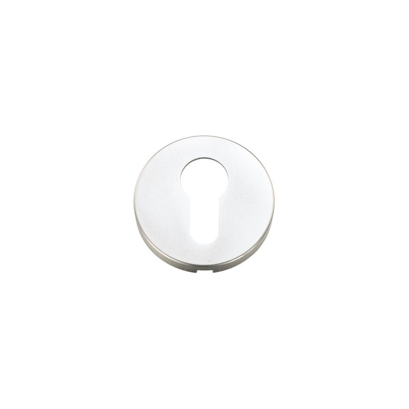 Zoo Hardware Euro Profile Escutcheon with a diameter of 53mm, featuring a circular design with a keyhole cutout, finished in a sleek silver tone.