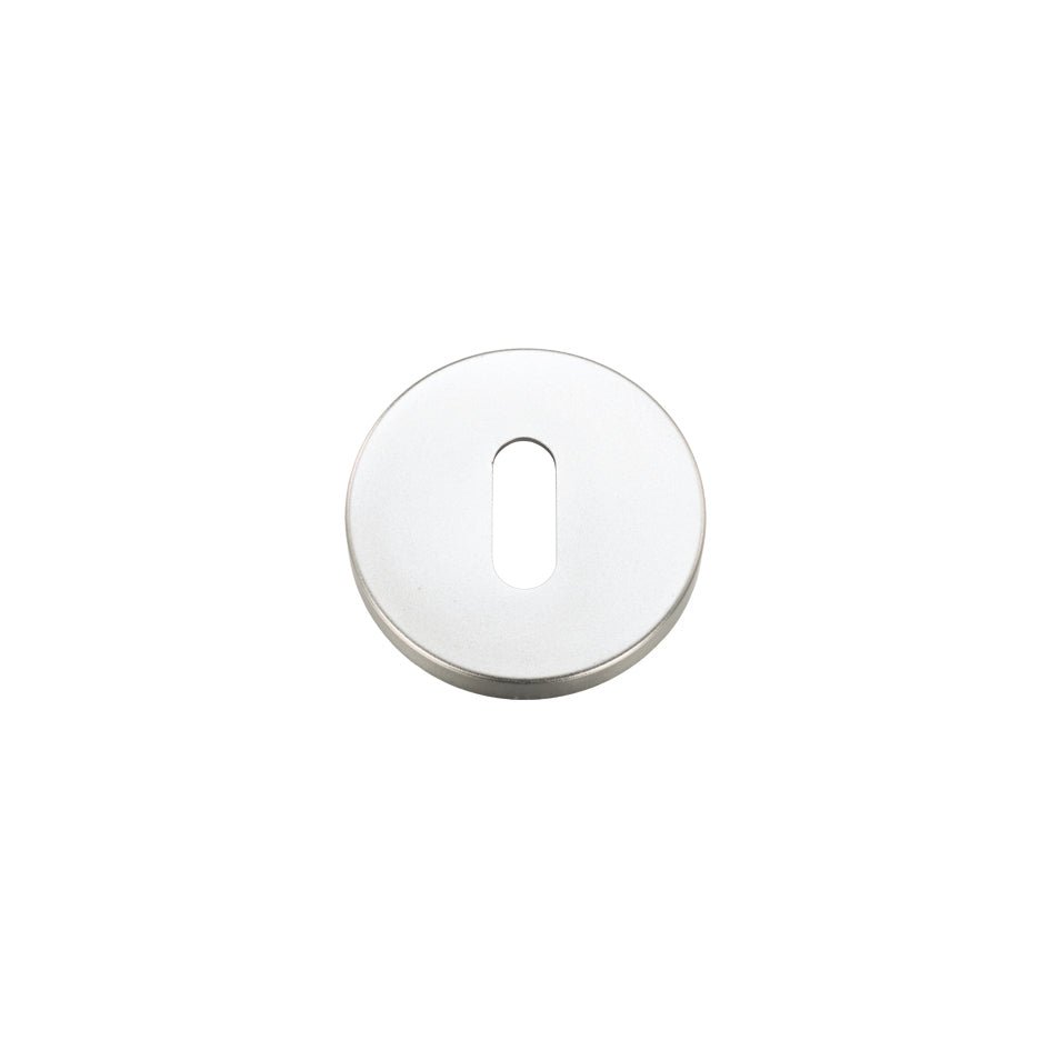 Zoo Hardware Escutcheons Standard Profile with a diameter of 53mm, featuring a circular shape and an elongated keyhole opening in the center, made from a durable metal material with a polished finish.