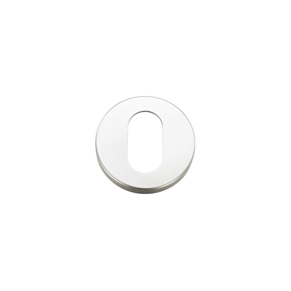 Zoo Hardware Escutcheons Oval Profile with a diameter of 53mm, made of metal, featuring a circular design with an elongated oval cutout in the center, shown with a polished surface.