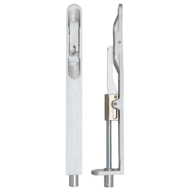 Zoo Hardware Lever Action Flush Bolt, measuring 20 x 200mm, features radius forends. The bolt is shown in a metallic finish with a lever mechanism for operation.