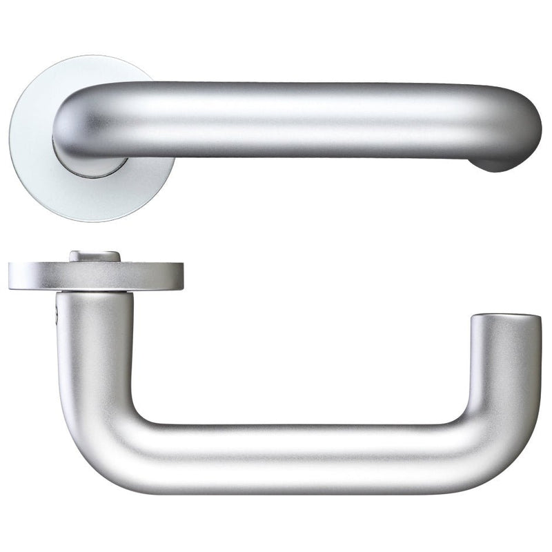 Zoo Hardware 22mm Return to Door Lever on Round Screw on Rose with a 53mm diameter in a sleek silver finish, featuring a smooth lever design for functional use.