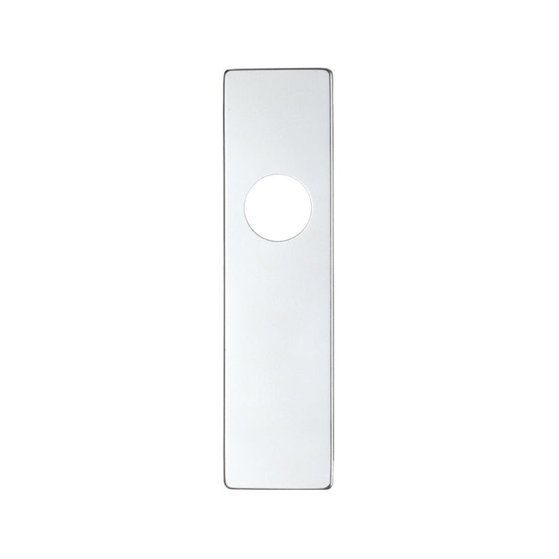 Zoo Hardware Spare Push on Latch Backplate for Aluminium in a rectangular shape featuring a central circular hole, with a smooth metallic finish that reflects light.