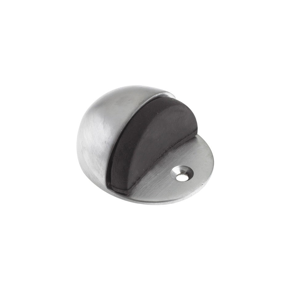 Zoo Hardware Oval Floor-Mounted Door Stop with a diameter of 48mm, featuring a stainless steel body and a rubber buffer, designed for face-fix installation with a visible screw hole.