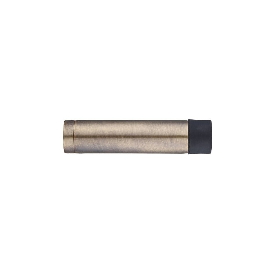 Zoo Hardware Door Stop - Cylinder without Rose 70mm in a brushed bronze finish, featuring a cylindrical body with a black rubber end for stability and protection against door contact.