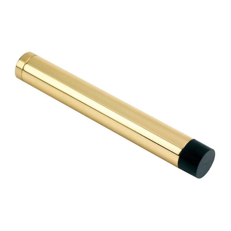Zoo Hardware Door Stop - Cylinder without Rose, 105mm in gold finish with a black rubber base, designed for securing doors in an open position.