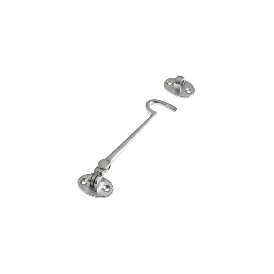 Zoo Hardware Cabin Hook (Lightweight) 6" in a metallic finish, featuring a curved hook and two mounting plates for secure installation.