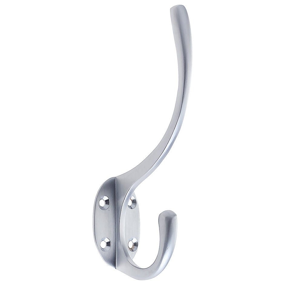 Zoo Hardware Hat and Coat Hook measuring 5 inches in height and 2 inches in projection, featuring a sleek design with a silver finish and a rounded hook for hanging items.