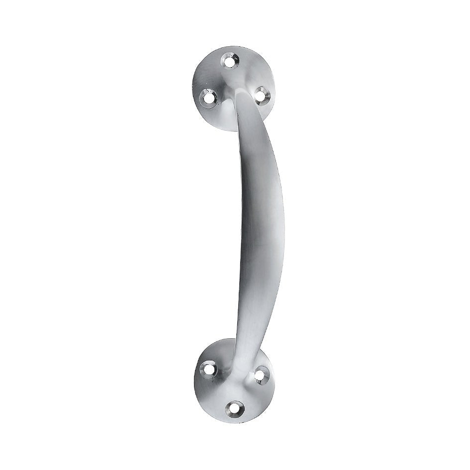Zoo Hardware Victorian Bow Handle – 6" in a brushed stainless steel finish, featuring a curved design and two round mounting plates with visible screw holes.