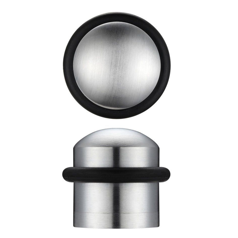 Zoo Hardware Domed Floor Mounted Door Stop with a 31mm diameter and 35mm projection. It has a stainless steel finish and features a rubber ring for enhanced door protection.