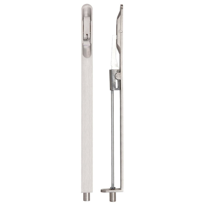 Zoo Hardware Lever Action Flush Bolt, measuring 20mm x 305mm, features a streamlined design with a grey metal finish and a durable mechanism for secure door locking.