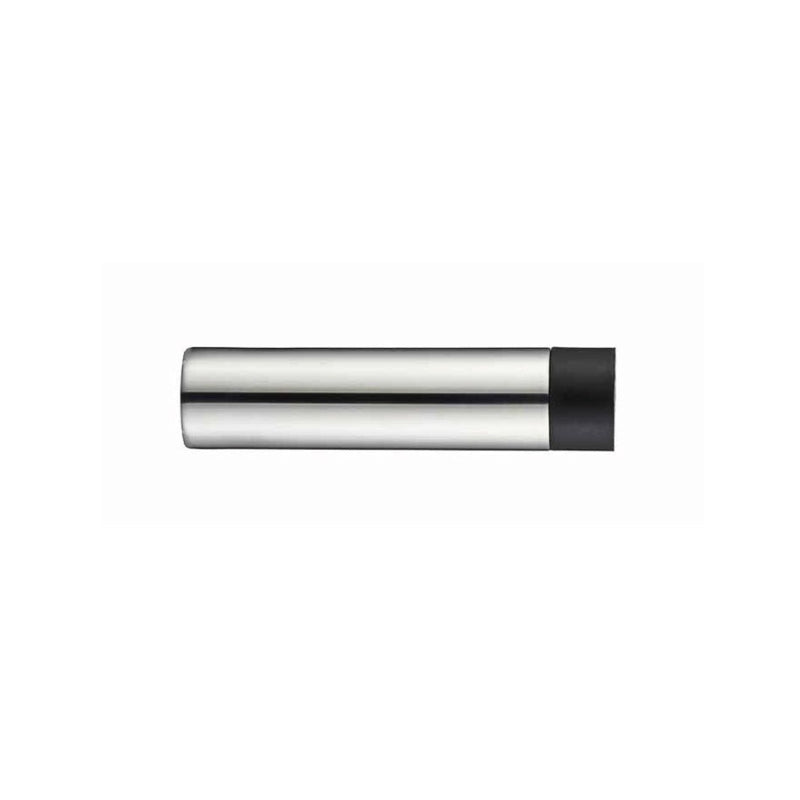 Zoo Hardware Door Stop - Hollow Cylinder with 74mm projection without rose, featuring a polished metal finish and a black rubber end for stability.