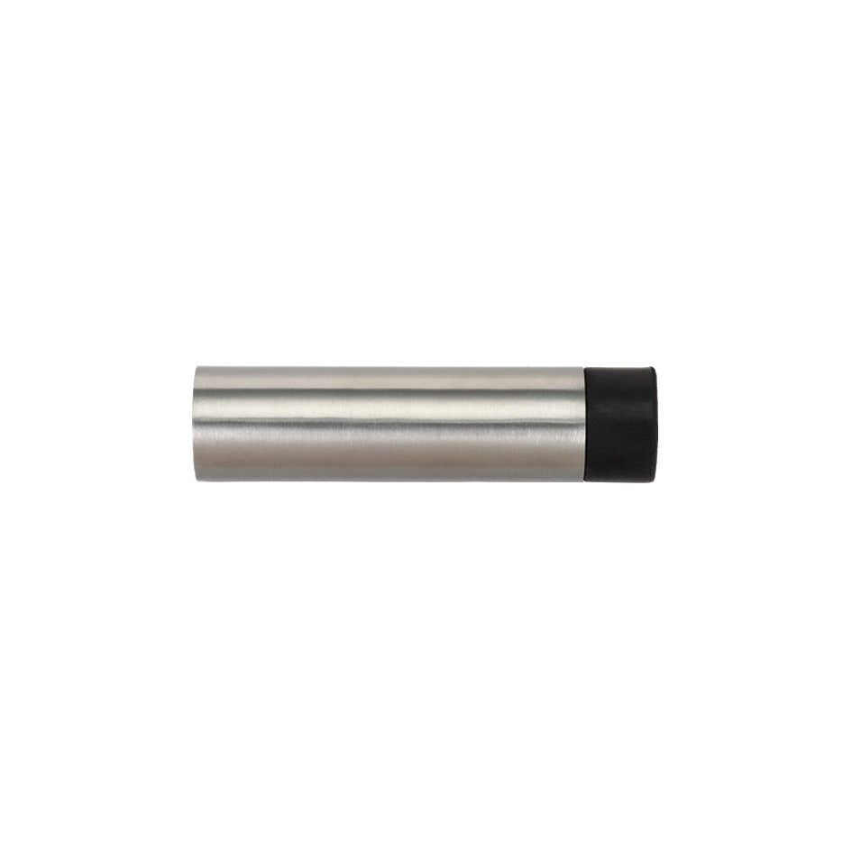 Zoo Hardware Door Stop - Hollow Cylinder with a projection of 70mm and a diameter of 30mm, featuring a brushed metal finish and a black rubber end.