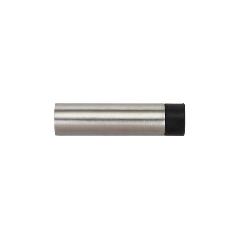 Zoo Hardware Door Stop - Hollow Cylinder with a projection of 70mm and a diameter of 30mm, featuring a brushed metal finish and a black rubber end.